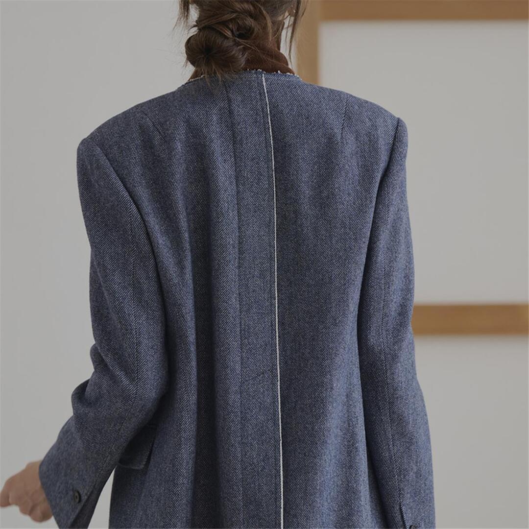 [레이허] Raw Edge No Collar Jacket