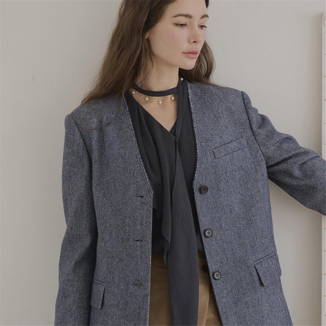 [레이허] Raw Edge No Collar Jacket