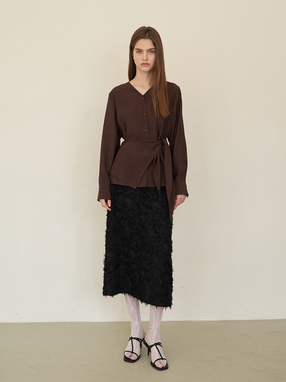 [에프코코로미즈] romantic tassel long skirt BK