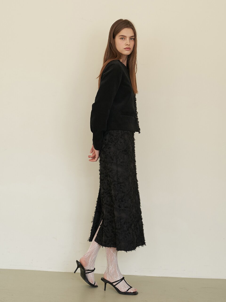 [에프코코로미즈] romantic tassel long skirt BK