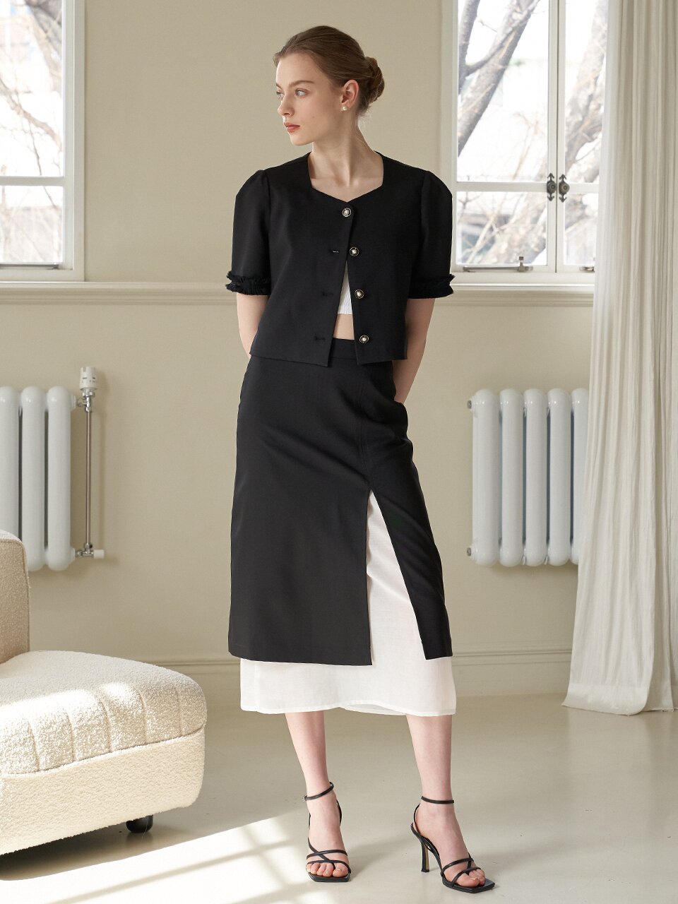 [에프코코로미즈] see through layered skirt BK