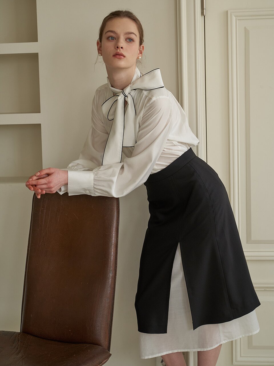 [에프코코로미즈] see through layered skirt BK