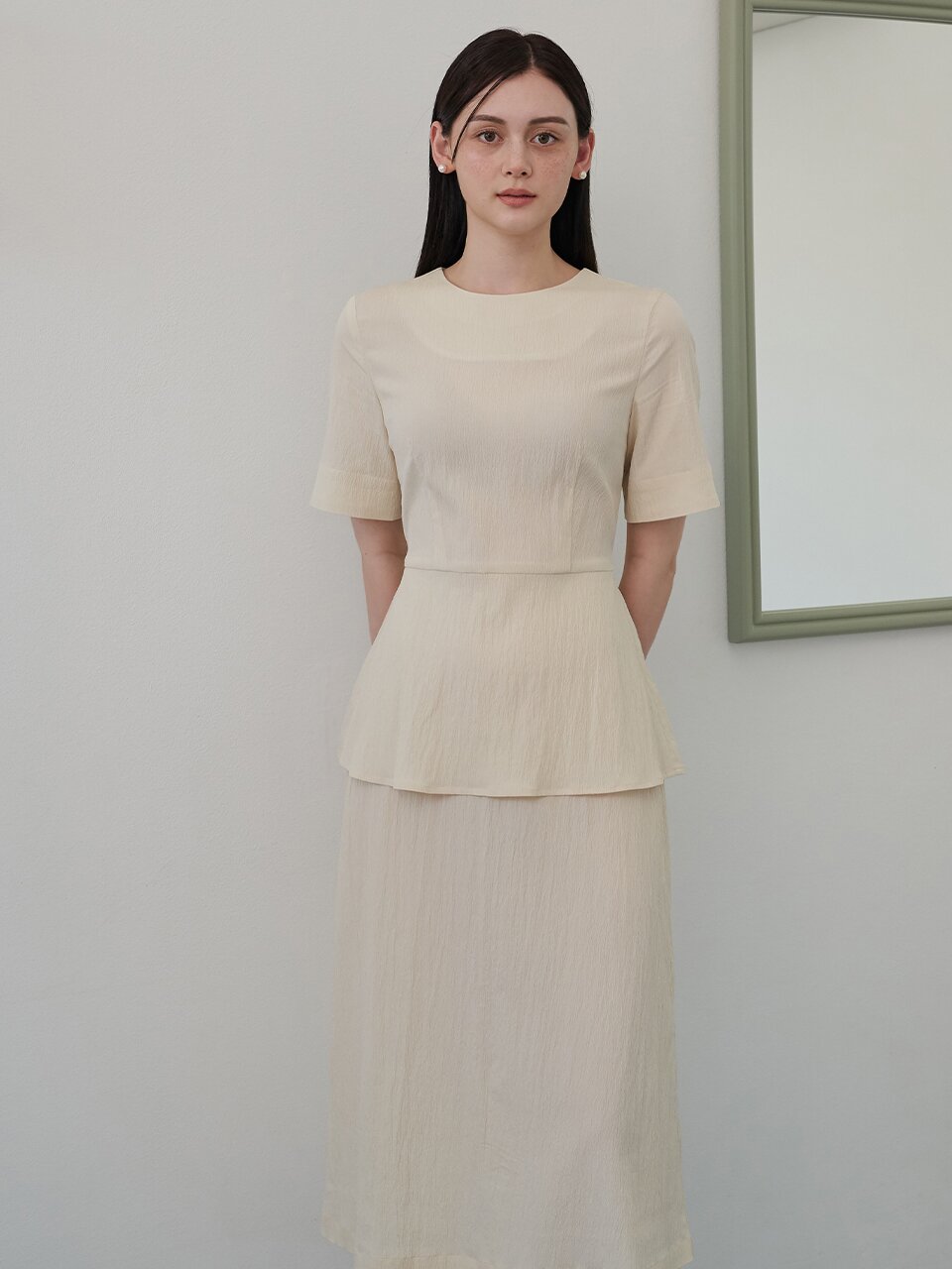 [에프코코로미즈] round neck layered dress BE