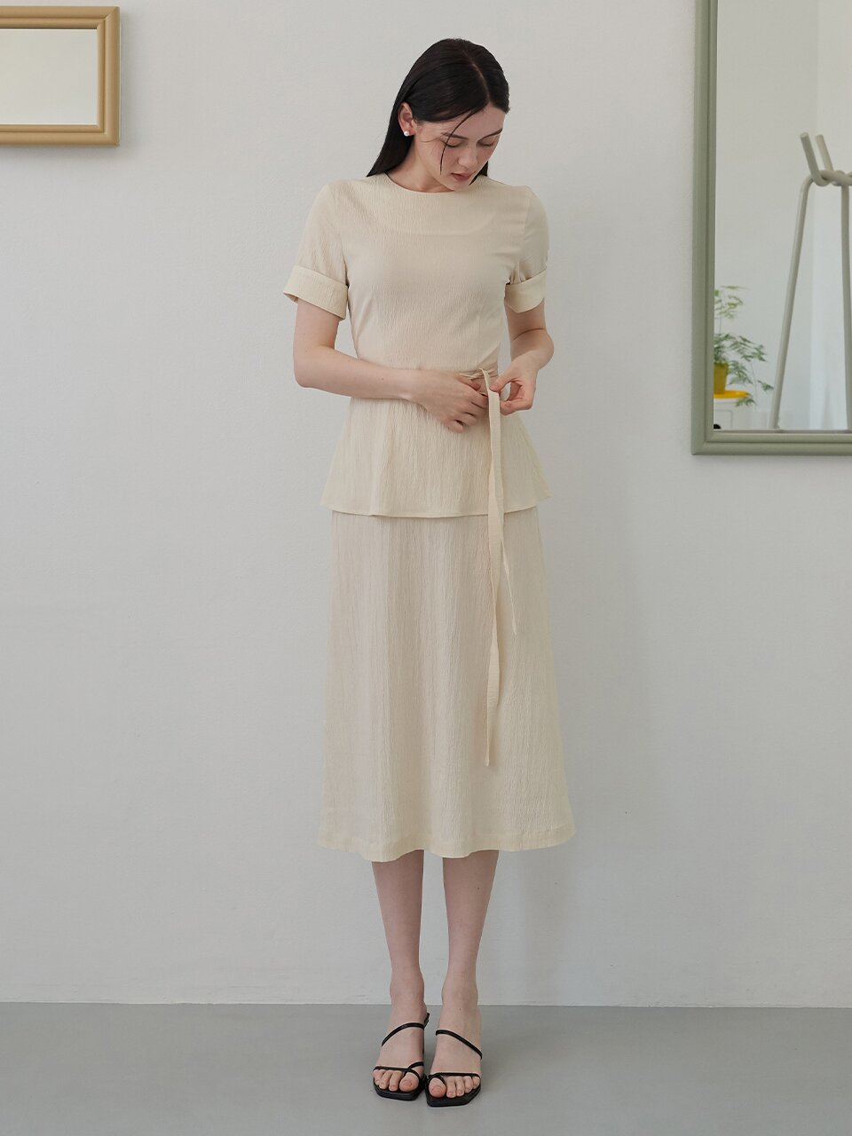 [에프코코로미즈] round neck layered dress BE