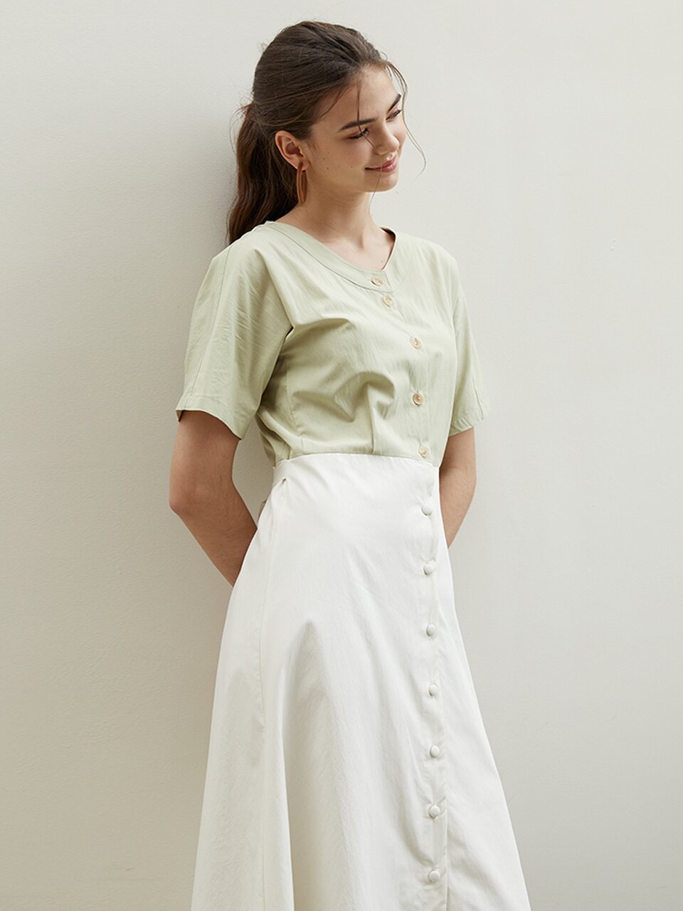 [에프코코로미즈] color P round neckline dress MT