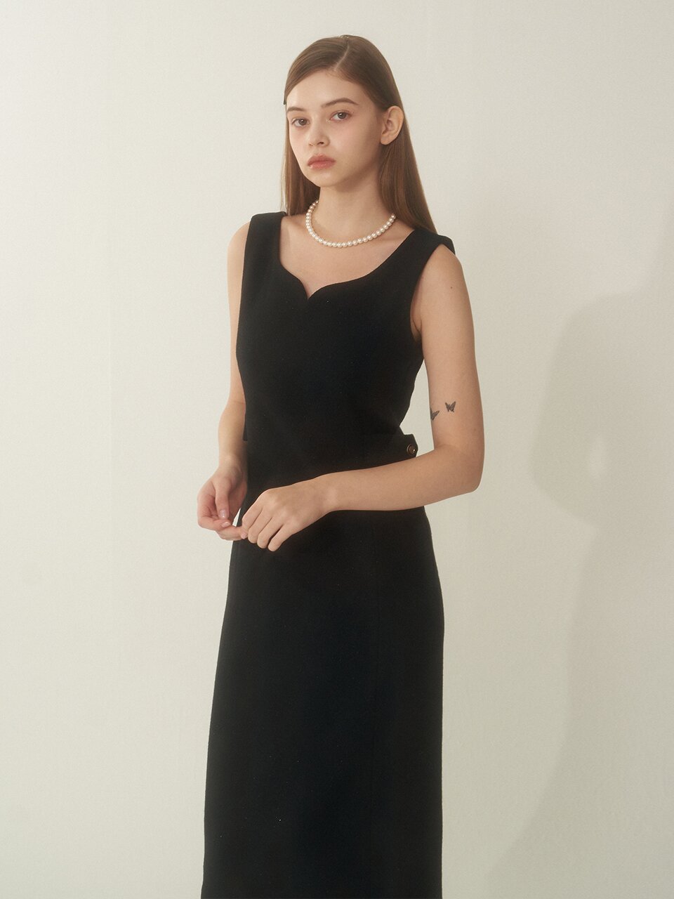 [에프코코로미즈] Anna classic wool long dress BK