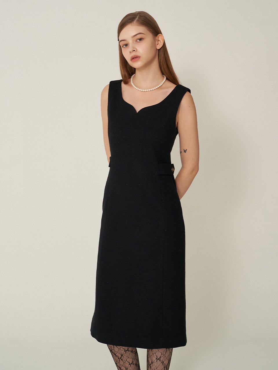 [에프코코로미즈] Anna classic wool long dress BK