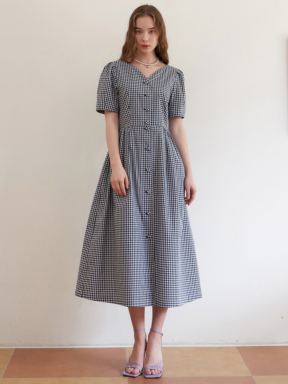 [에프코코로미즈] coco tulip gingham check volume dress NA