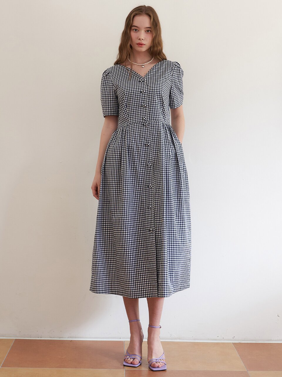 [에프코코로미즈] coco tulip gingham check volume dress NA