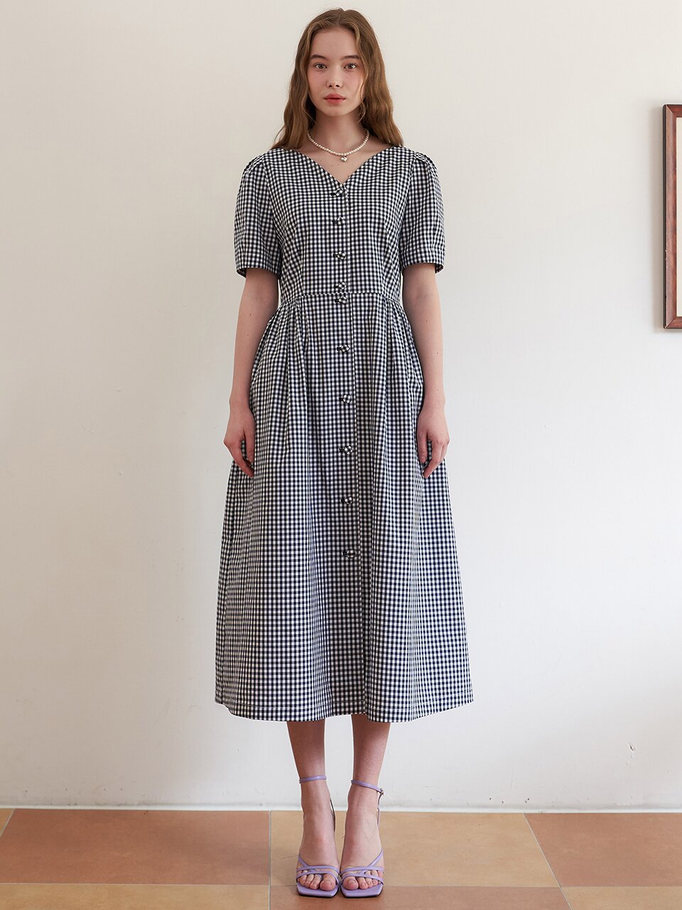 [에프코코로미즈] coco tulip gingham check volume dress NA