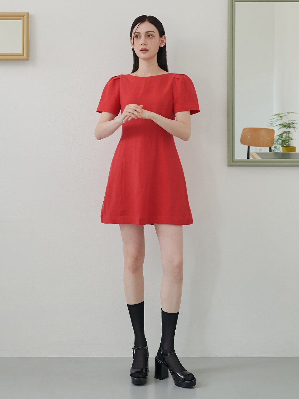 [에프코코로미즈] romantic linen mini dress RD
