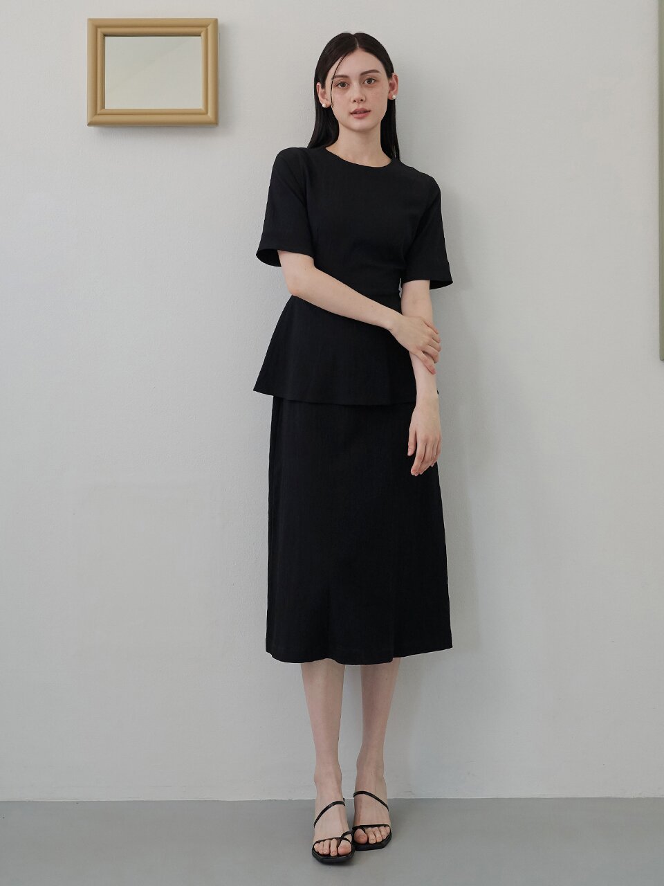 [에프코코로미즈] round neck layered dress BK