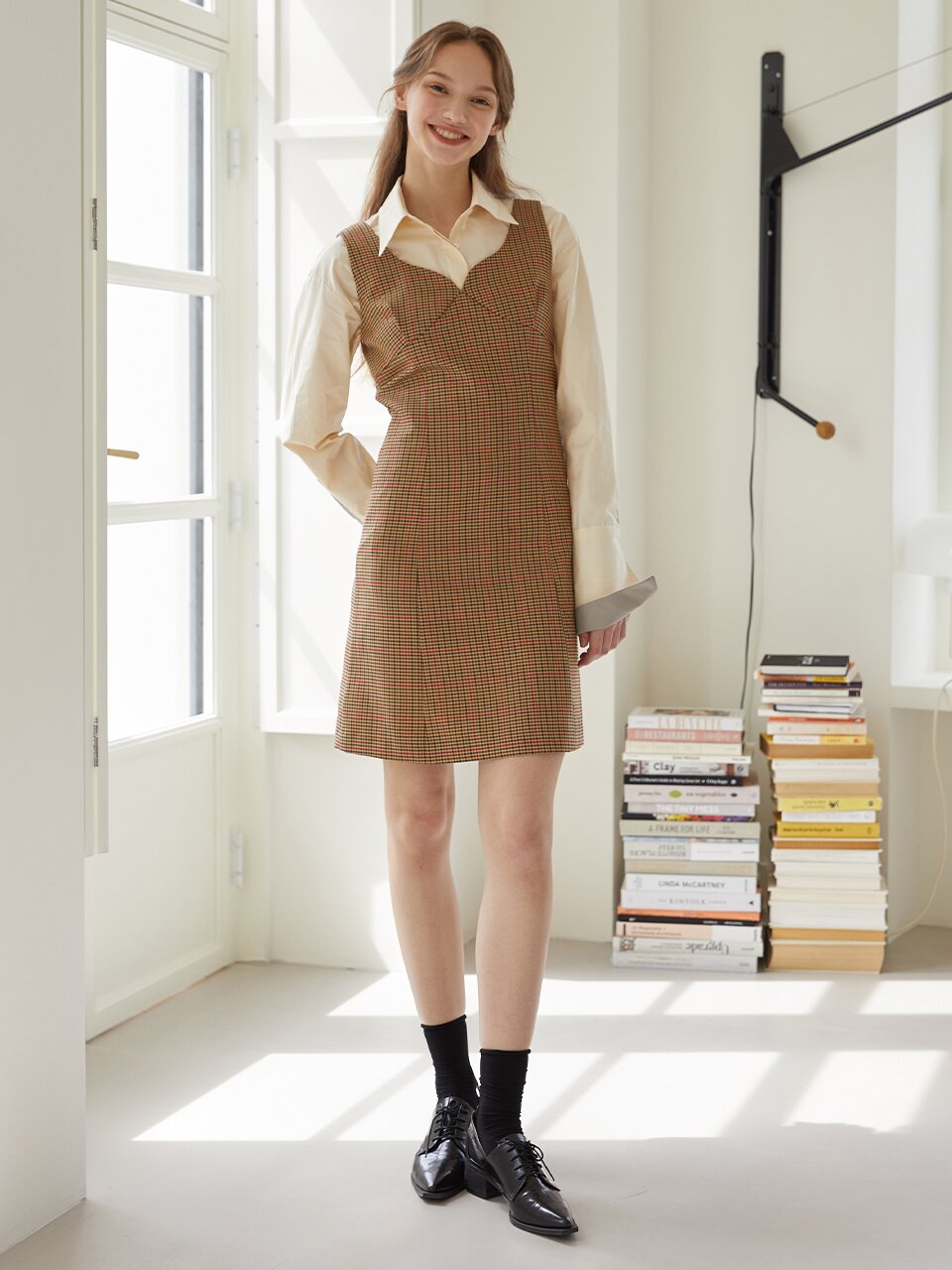 [에프코코로미즈] lovely sleeveless check dress BR