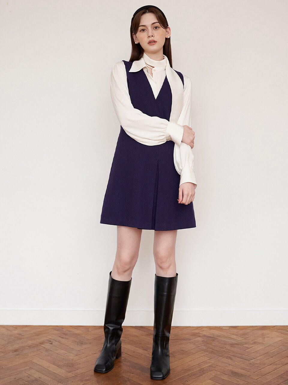 [에프코코로미즈] coco v neck pleat dress VI