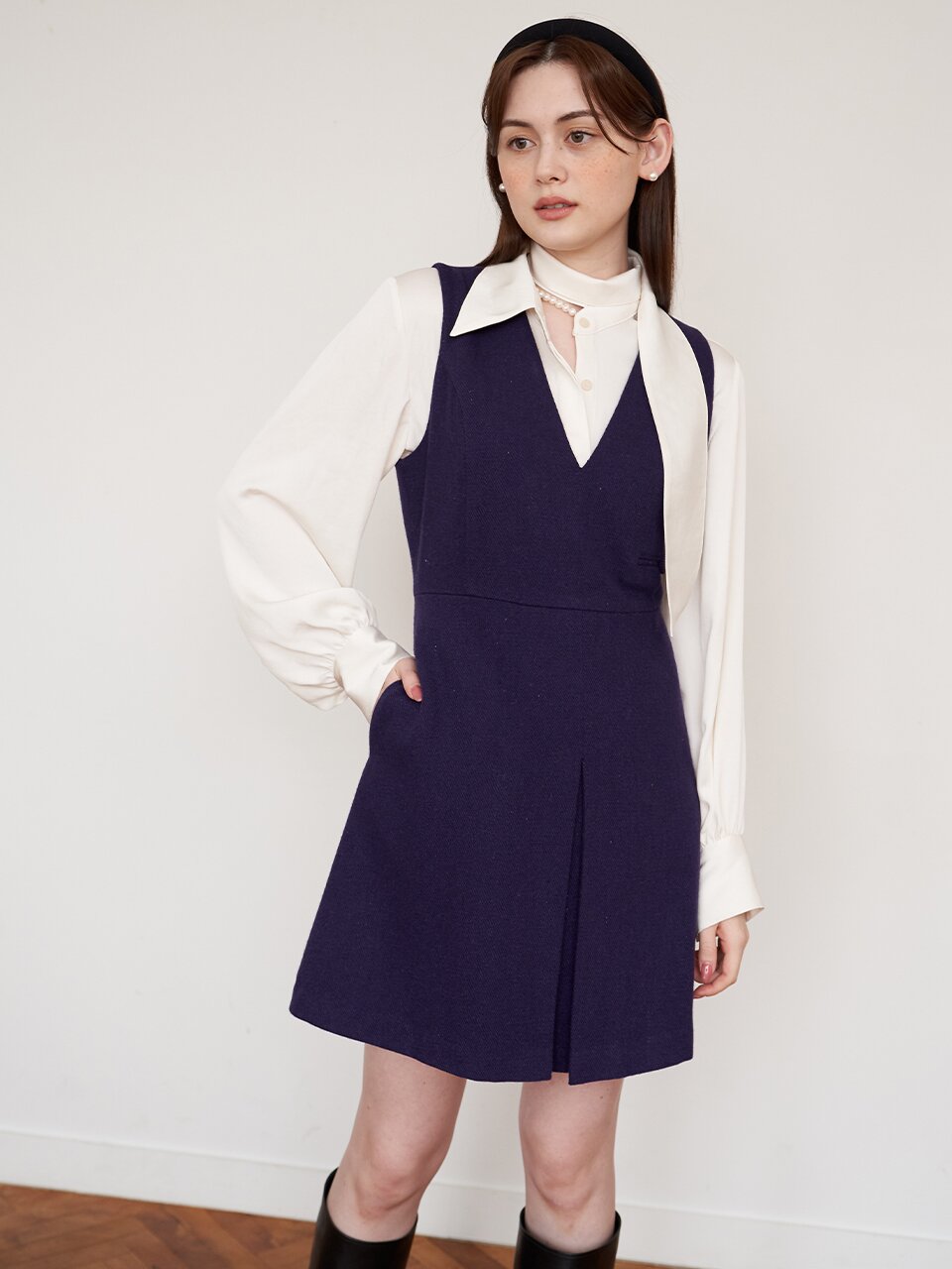 [에프코코로미즈] coco v neck pleat dress VI