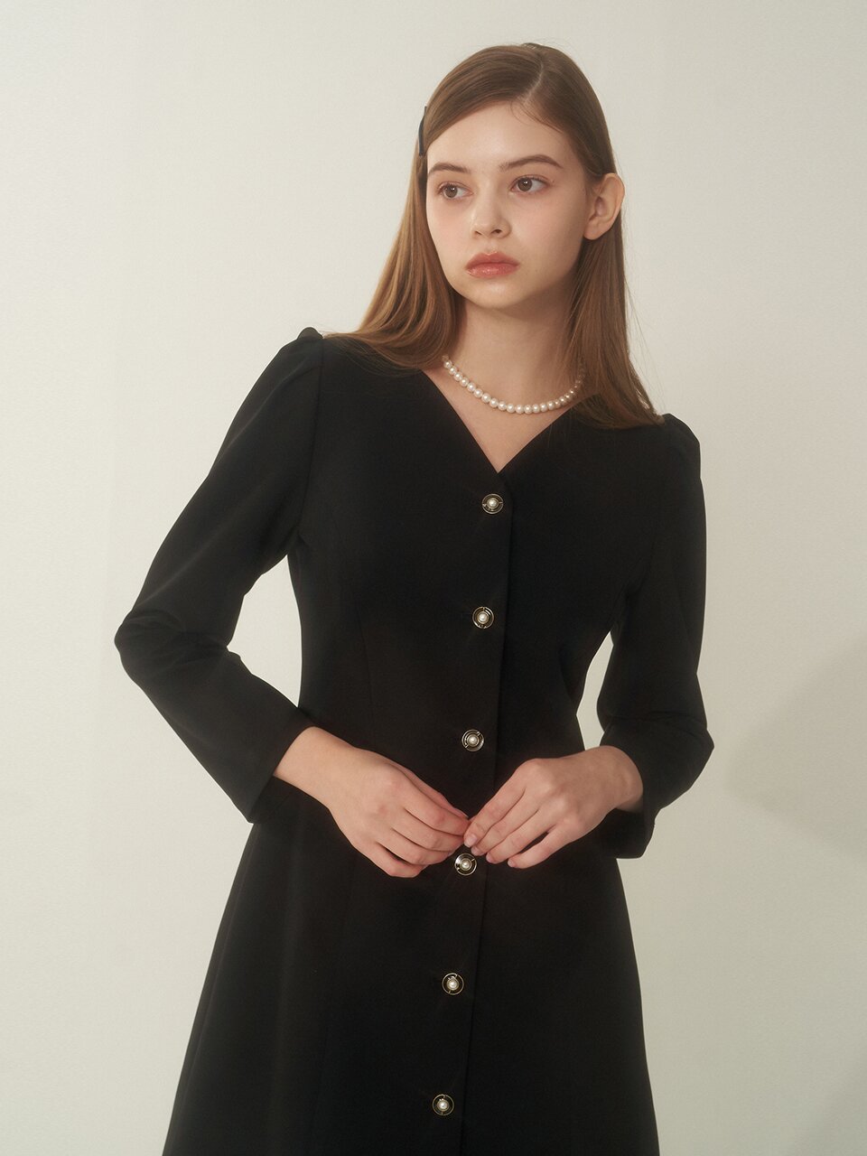 [에프코코로미즈] Anna mini tulip neck dress BK
