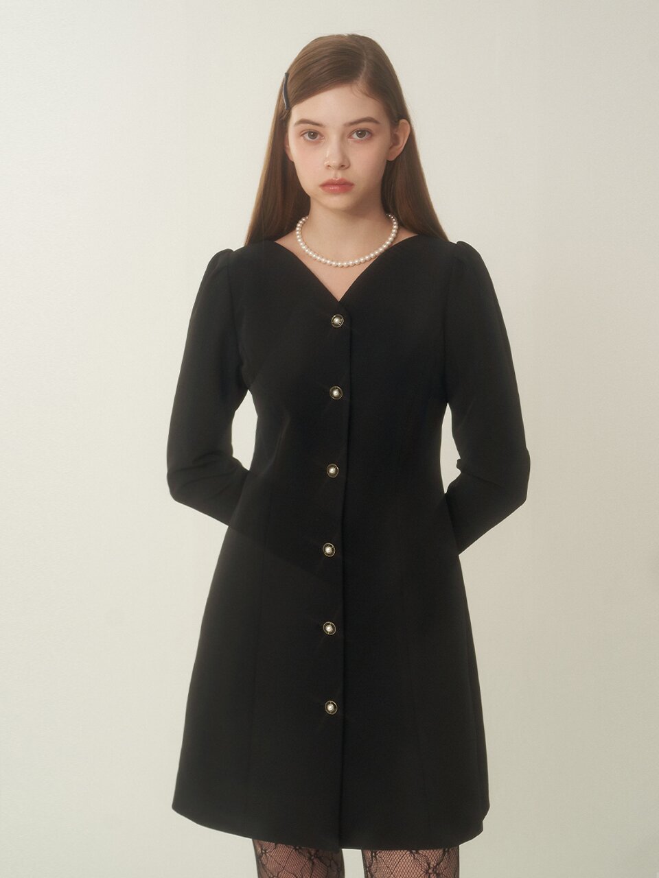 [에프코코로미즈] Anna mini tulip neck dress BK