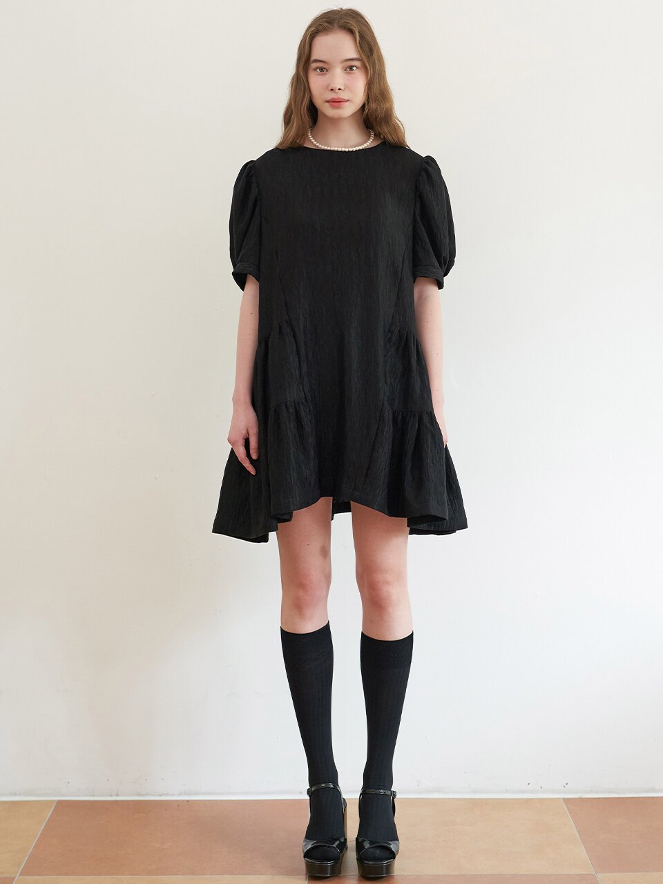 [에프코코로미즈] coco lovely shirring mini dress BK