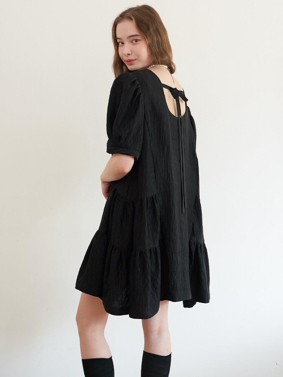 [에프코코로미즈] coco lovely shirring mini dress BK