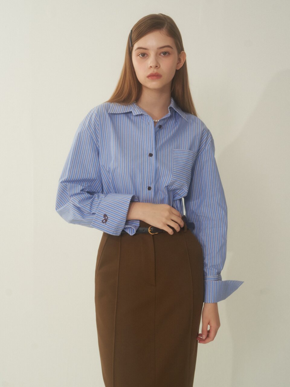 [에프코코로미즈] coco wide cuffs st shirt BL