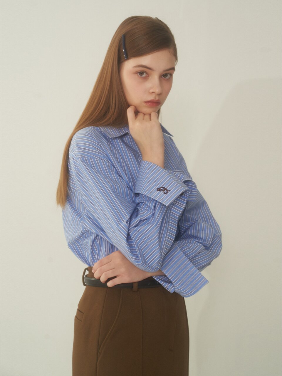 [에프코코로미즈] coco wide cuffs st shirt BL