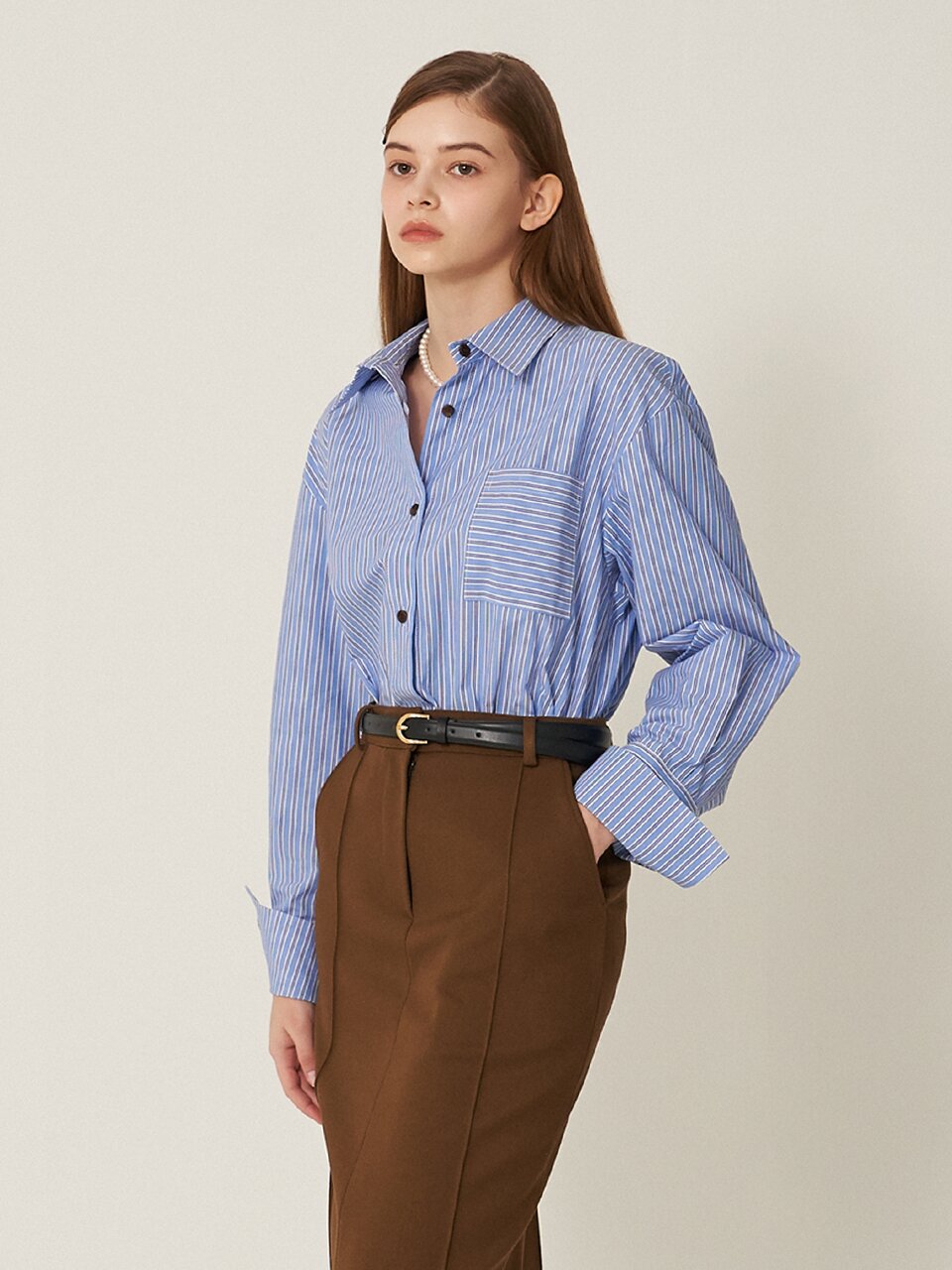 [에프코코로미즈] coco wide cuffs st shirt BL