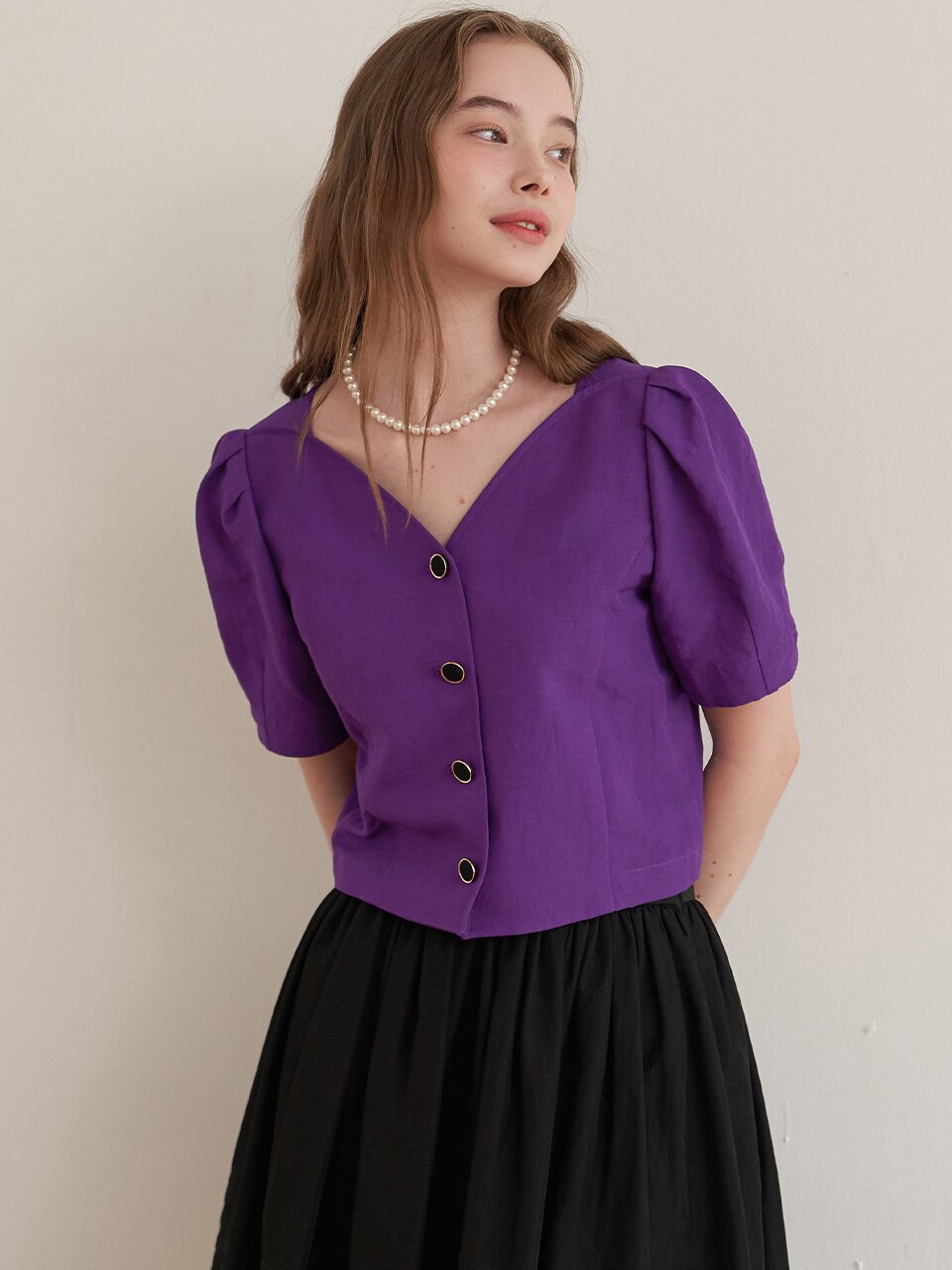 [에프코코로미즈] coco tulip crop linen blouse VI