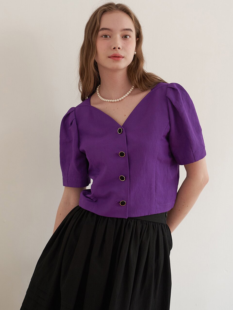 [에프코코로미즈] coco tulip crop linen blouse VI