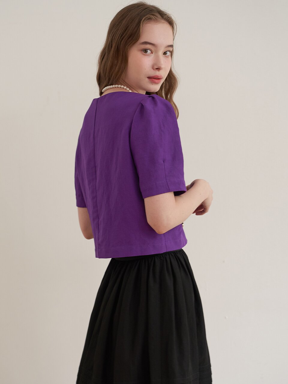 [에프코코로미즈] coco tulip crop linen blouse VI