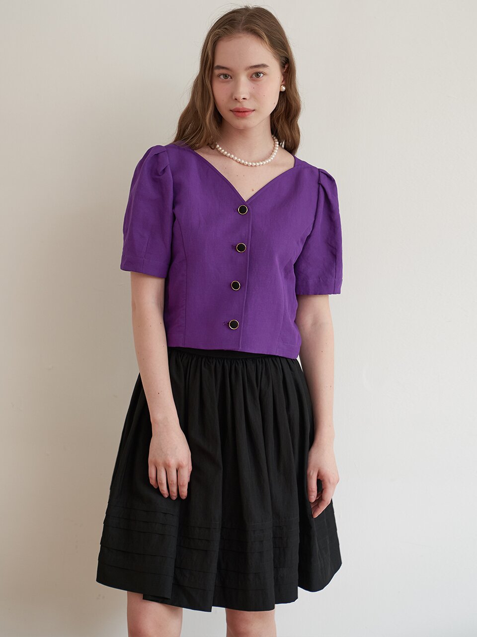 [에프코코로미즈] coco tulip crop linen blouse VI
