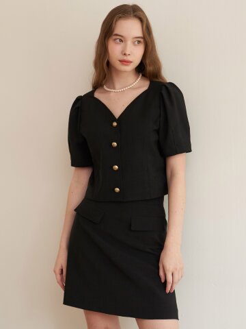 [에프코코로미즈] coco tulip crop blouse BK