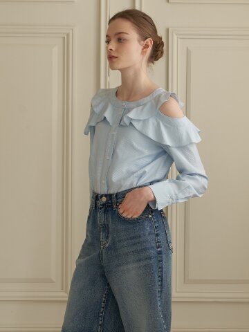 [에프코코로미즈] shoulder frill blouse SK