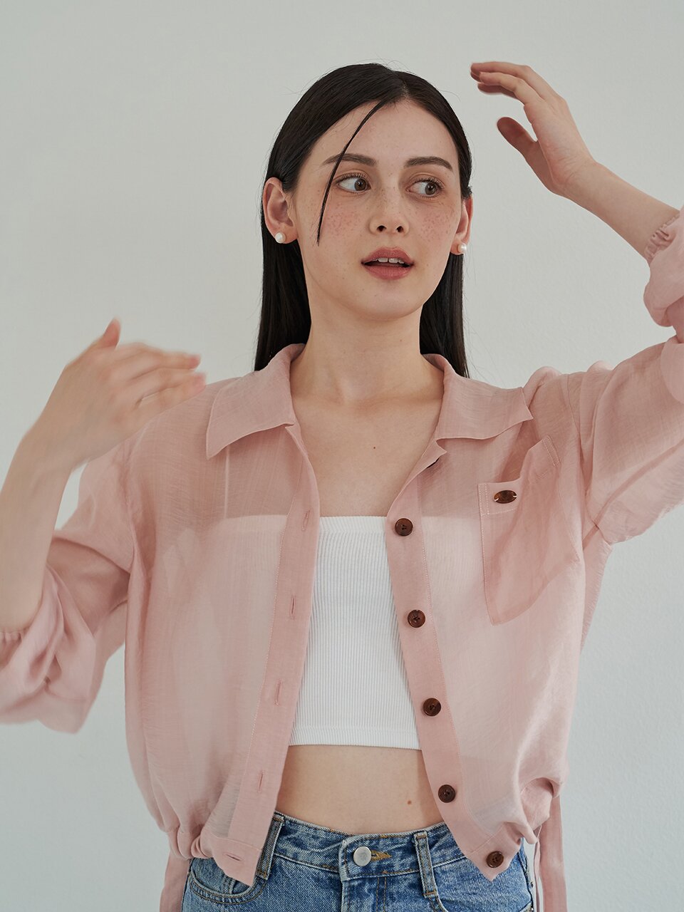[에프코코로미즈] coco ribbon sheer blouse PK