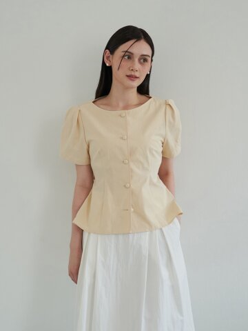 [에프코코로미즈] back point round neck blouse BU