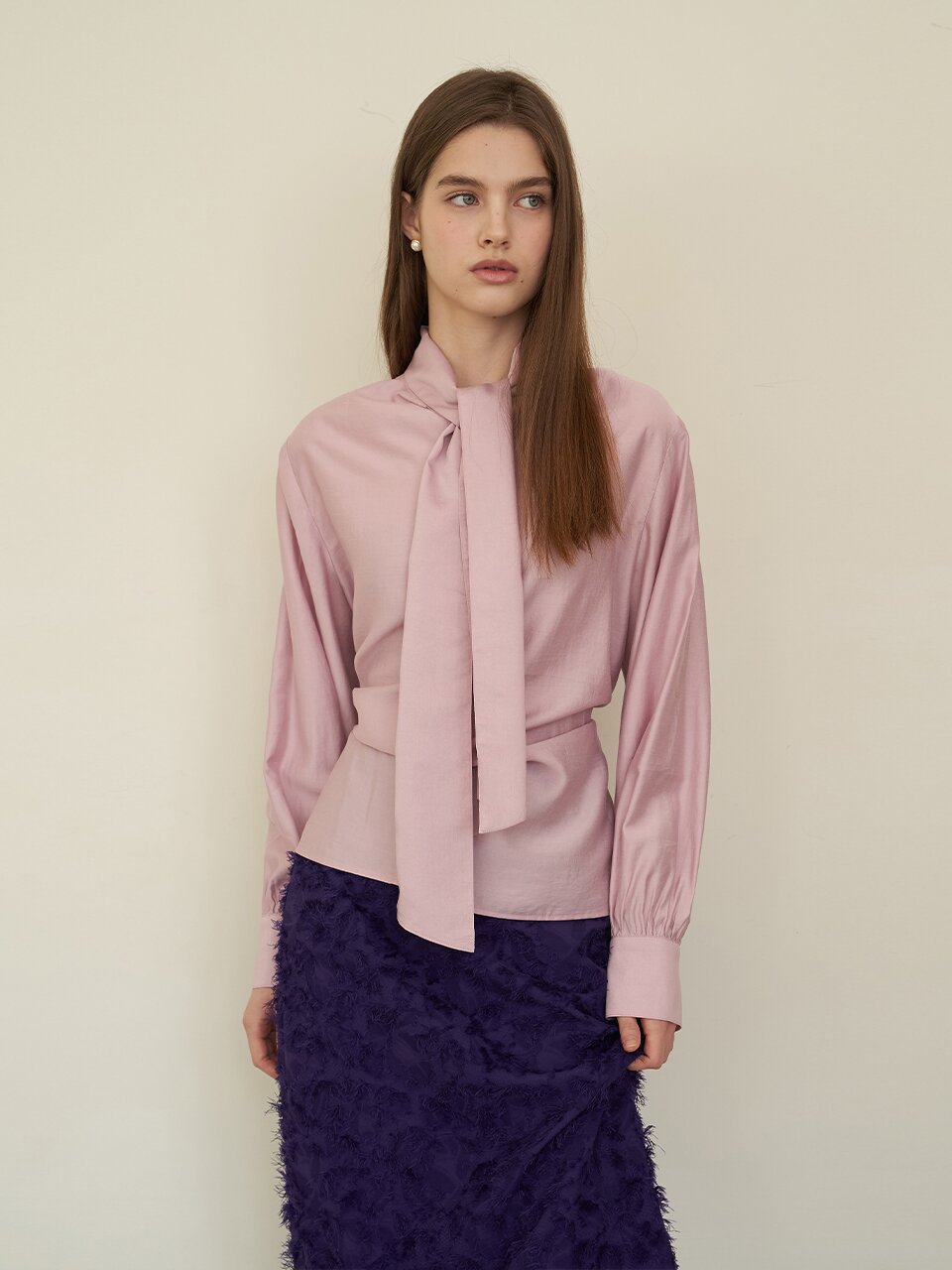 [에프코코로미즈] coco karin ribbon tie blouse PK