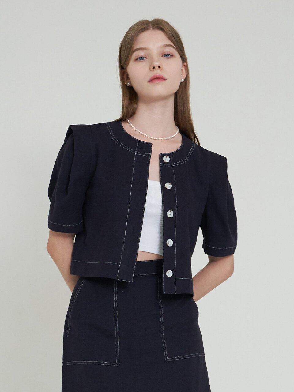 [에프코코로미즈] coco stitch short jacket NA