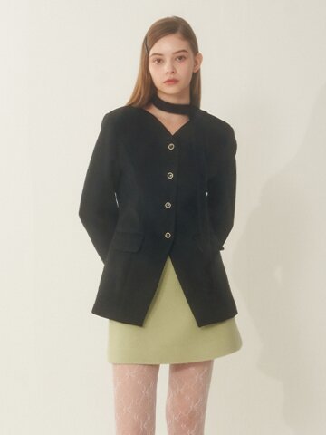 [에프코코로미즈] scarf set tulip wool jacket BK