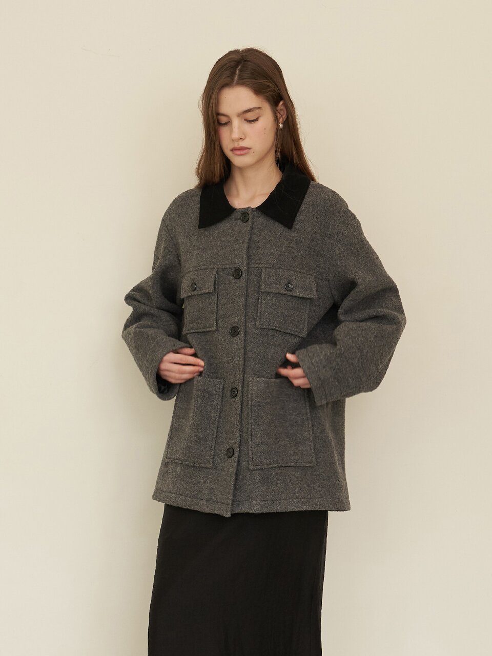 [에프코코로미즈] wool work jacket GY
