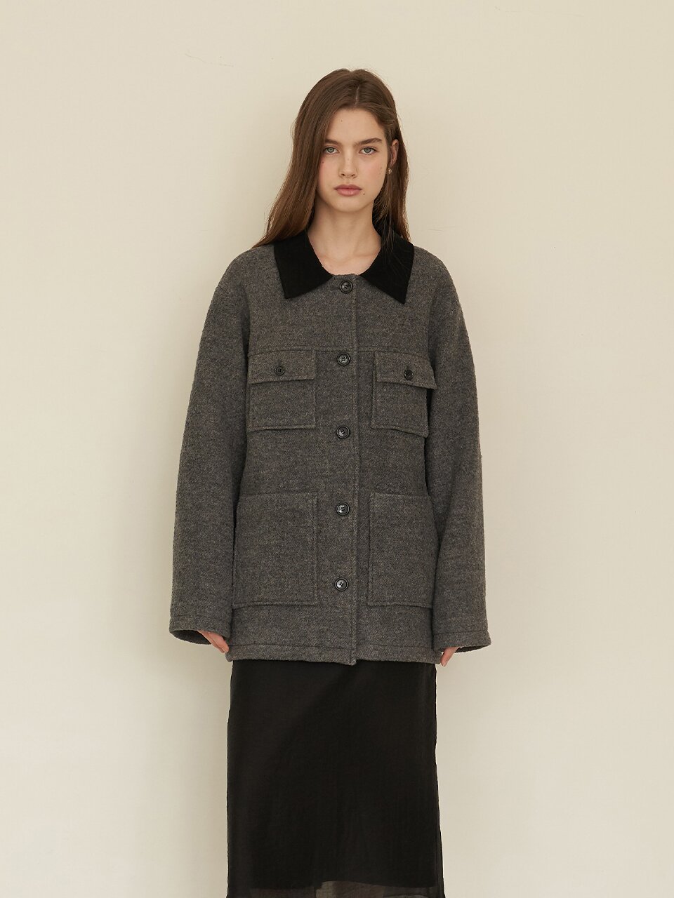 [에프코코로미즈] wool work jacket GY