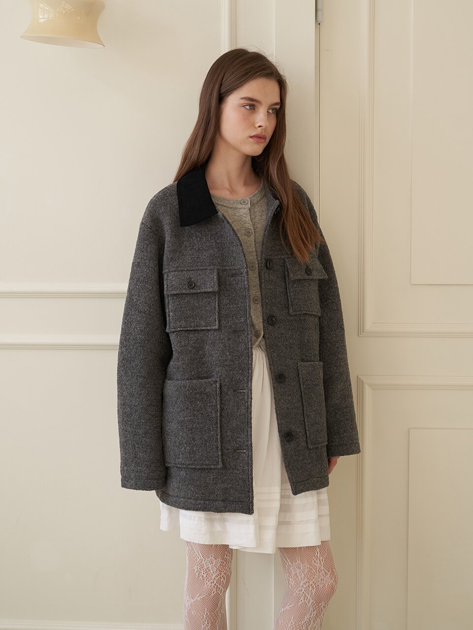 [에프코코로미즈] wool work jacket GY