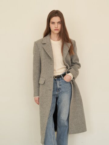 [에프코코로미즈] alpaca long single coat GY