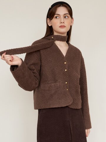 [에프코코로미즈] coco v neck boucle cardigan CB