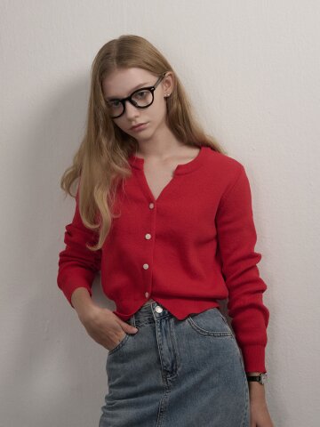 [일루셀] 슬릿 골지 니트 가디건 레드 ILS24WICG004RD