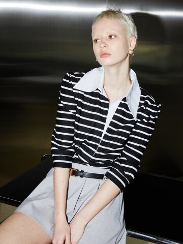 [와이제이] PIQUE STRIPE POLO T SHIRTS_BLACK