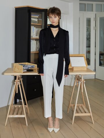 [와이제이] V NECK OPEN TIE SHIRTS_BLACK