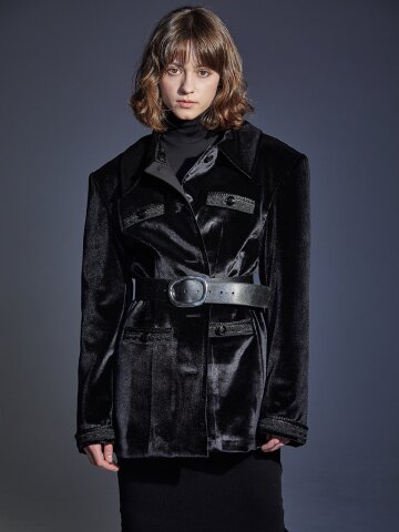 [와이제이] BLACK ON BLACK VELVET JACKET