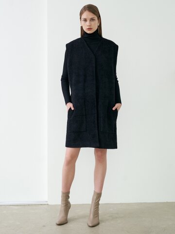 [와이제이] COZY KNIT LONG VEST_BLACK