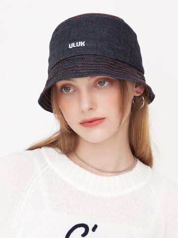 에션셜 자수 데님 버킷햇