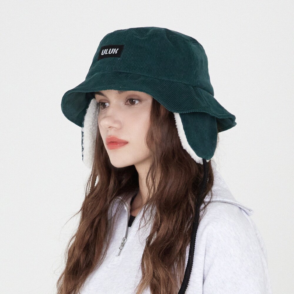 에션셜 라벨 코듀로이 양털 이어머프 버킷햇 4color