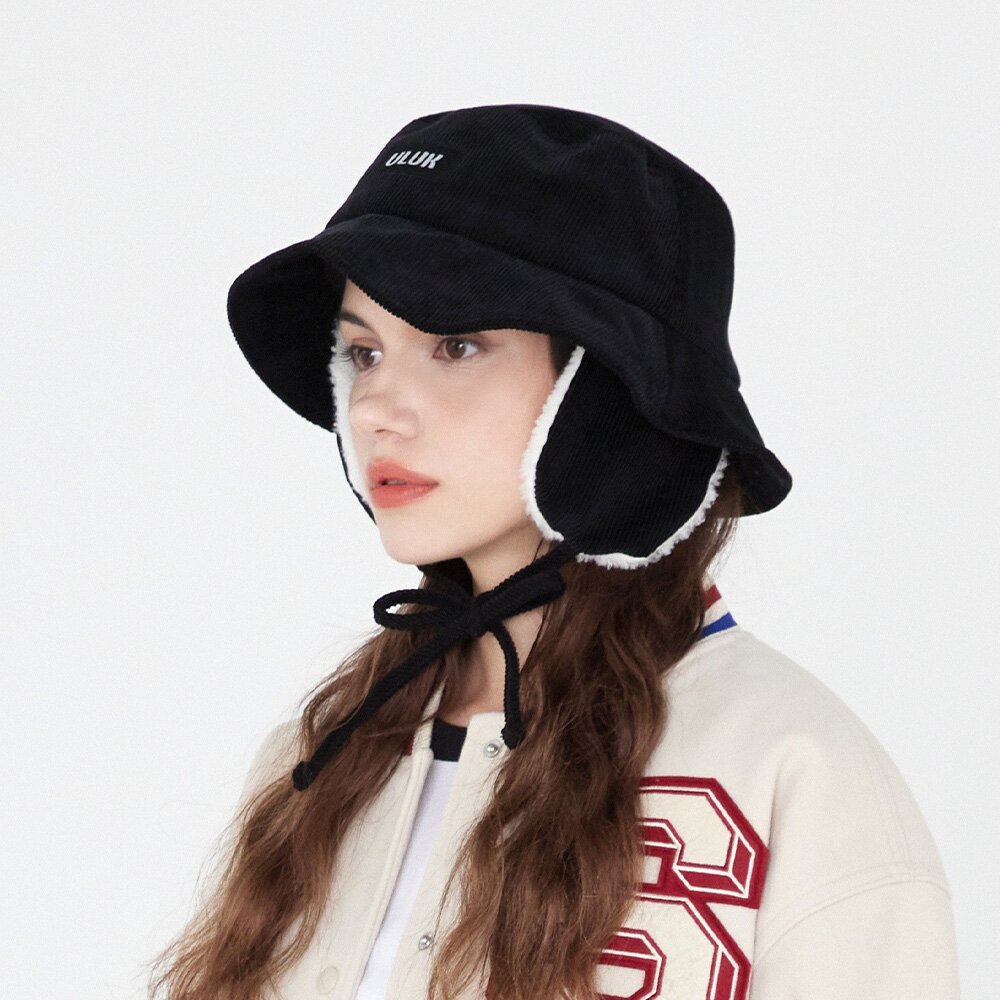 에션셜 라벨 코듀로이 양털 이어머프 버킷햇 4color